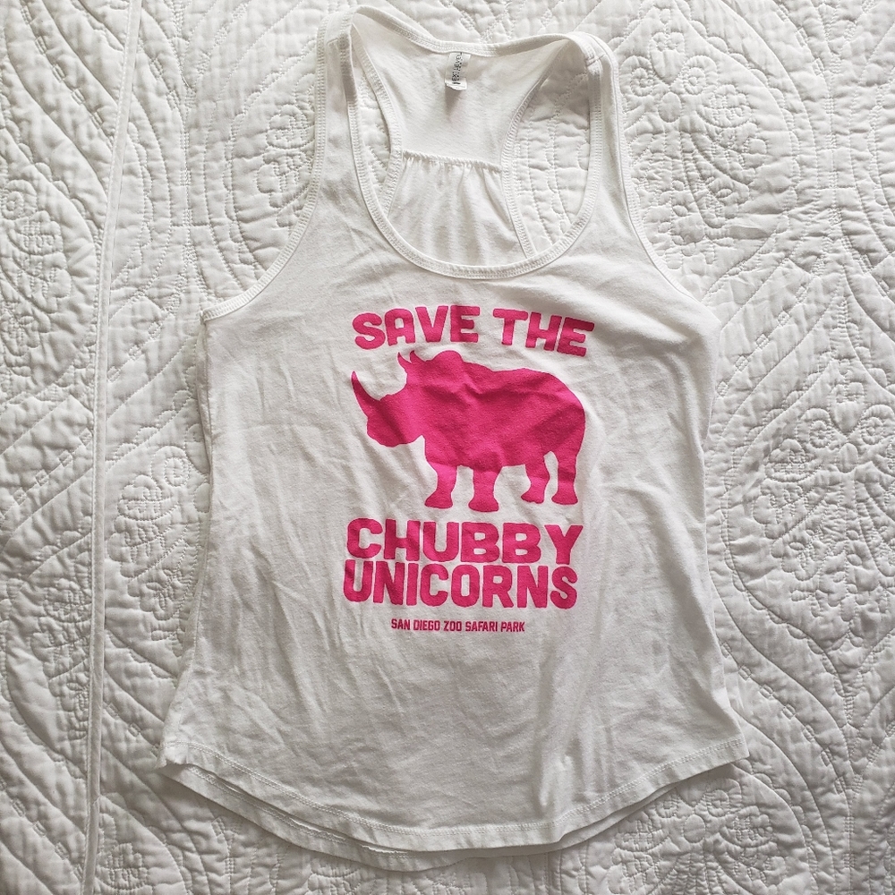 Save the Chubby Unicorns White and Pink Tank